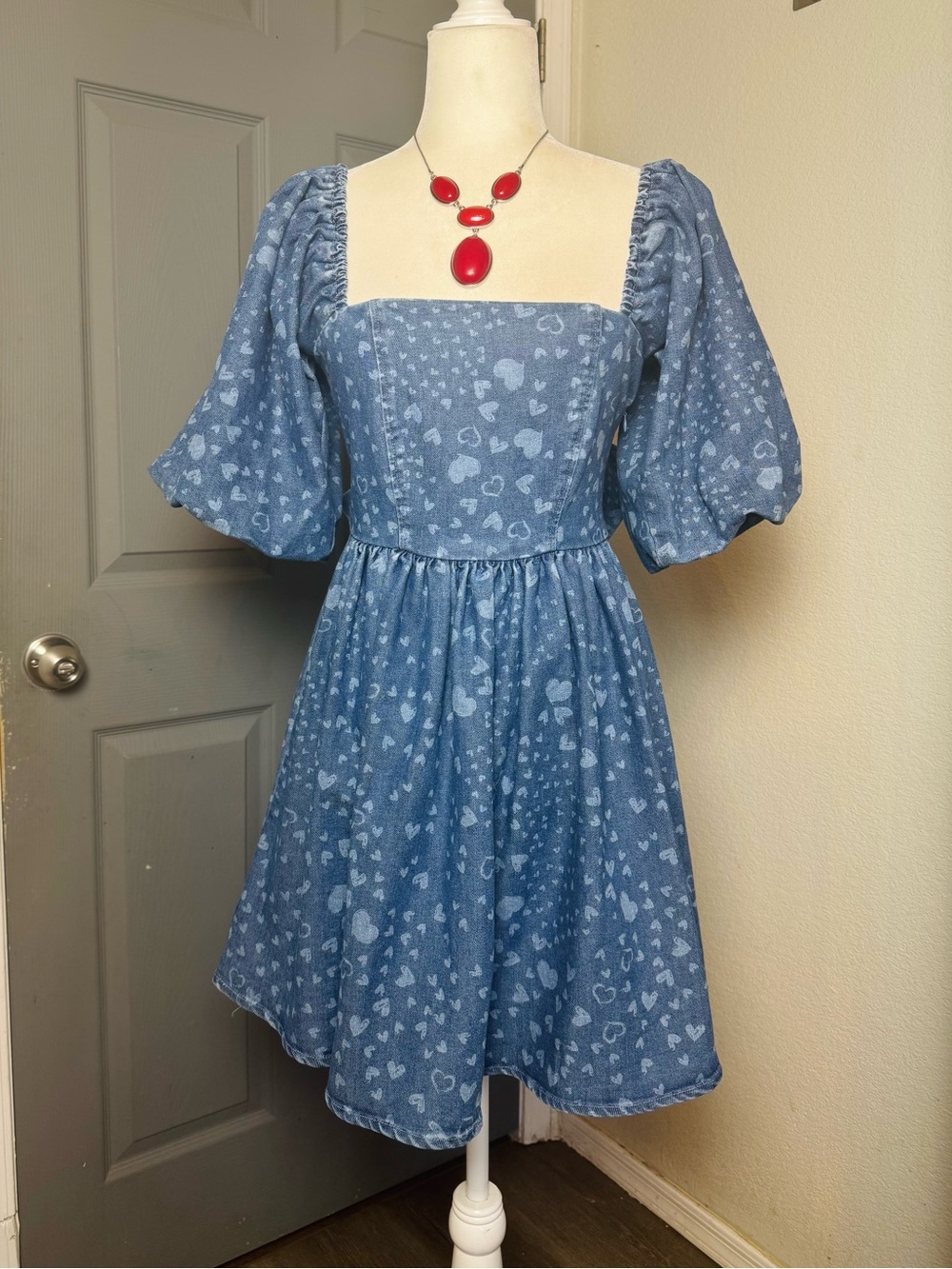 Avec Les Filles Anthropologie Denim BabyDoll Dress with Oversized Bow Detail - Picture 2 of 9